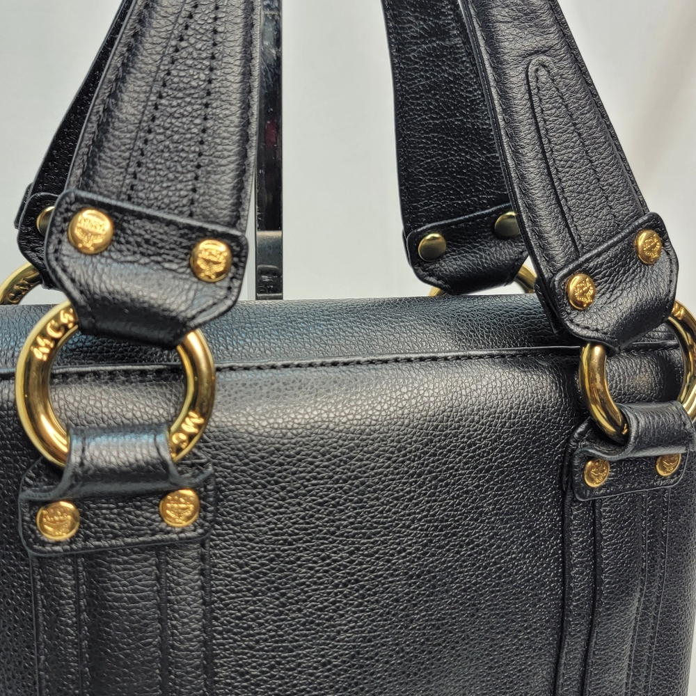MCM Black Leather Munchen‎ Studded Satchel Tote Bag - Picture 6 of 13
